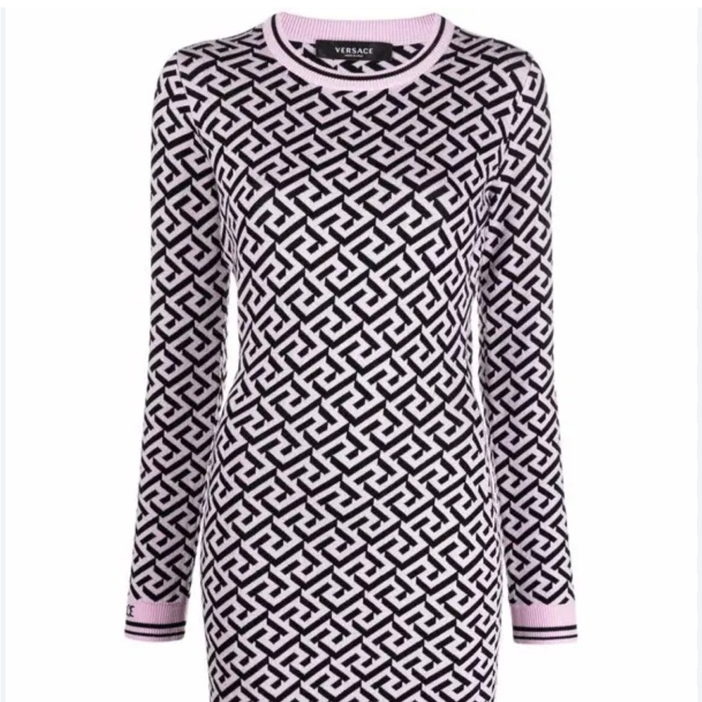 Versace Geometric Pink and Black Knit Dress